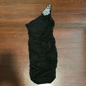 Junior's Deb One Shoulder Beaded Ruched Formal Dress - Homecoming Or Prom